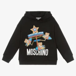Moschino Kid-Teen Black Cotton Teddy Bear Hoodie