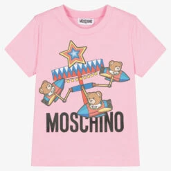 Moschino Kid-Teen Pink Cotton Fun Fair Teddy Logo T-Shirt