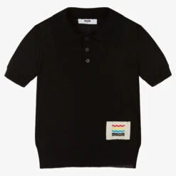 MSGM Boys Black Knitted Polo Shirt