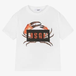 MSGM Boys White Cotton Crab Logo T-Shirt