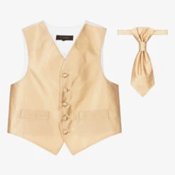 Romano Vianni Gold Satin Waistcoat & Tie Set