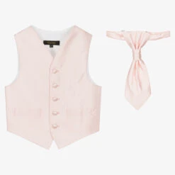 Romano Vianni Pink Satin Waistcoat & Tie Set