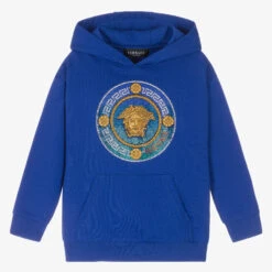 Versace Boys Blue Crystal Medusa Hoodie