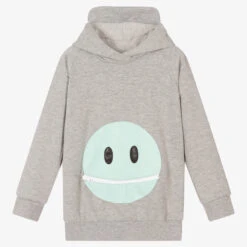 Wauw Capow By Bangbang Grey Cotton Zip Face Hoodie
